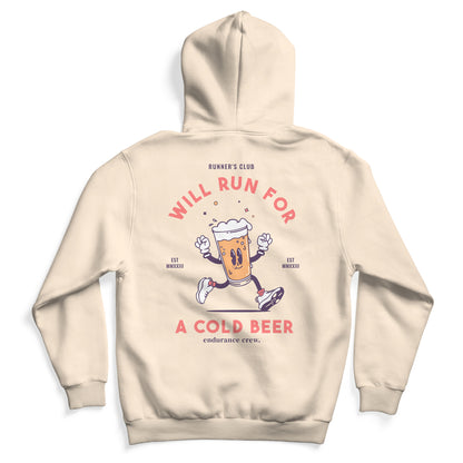 Will Run For Cold Beer Beige Hoodie – endurance crew