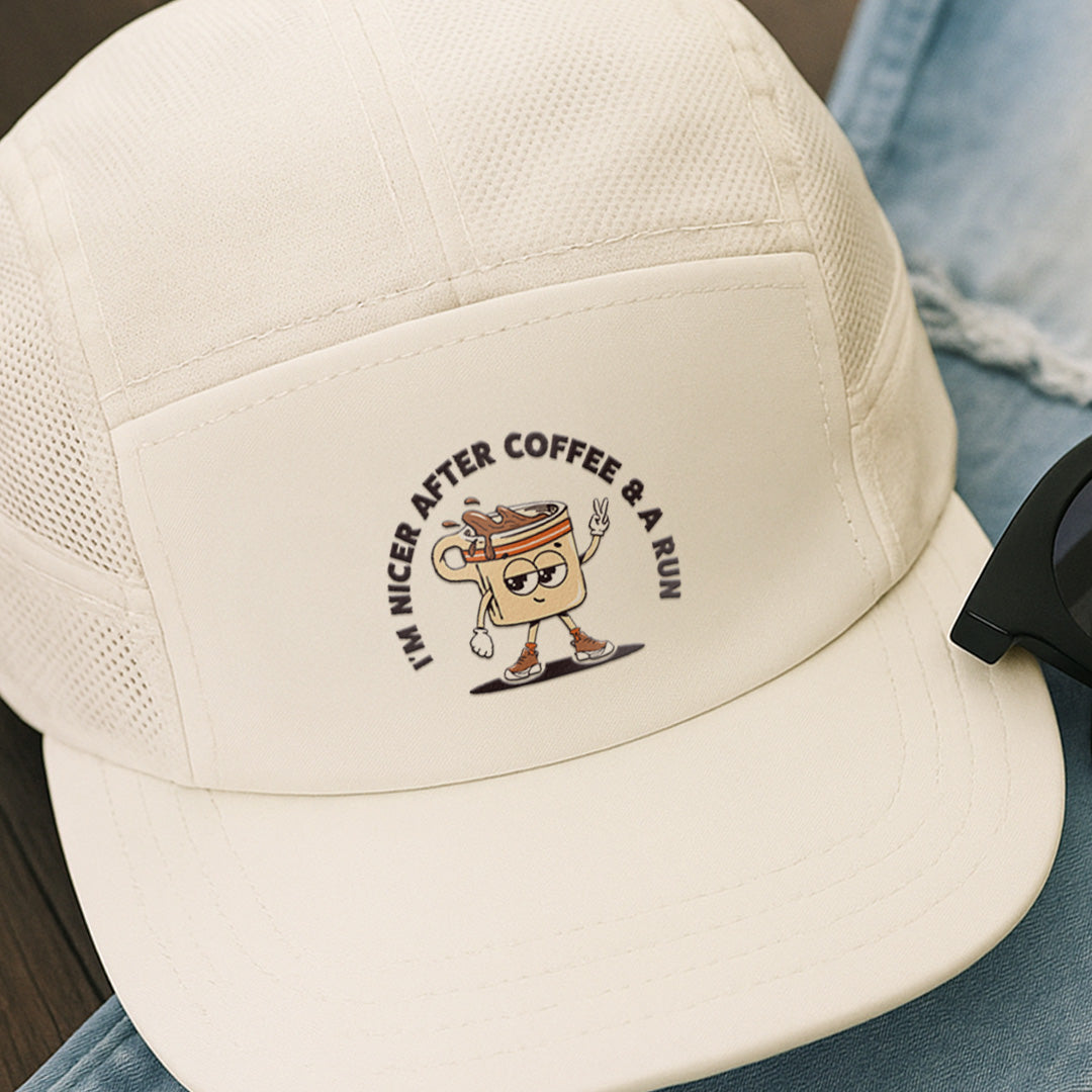 I'm Nicer After Coffee & A Run Beige - Running Cap